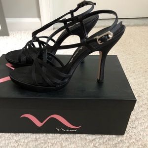 Nina Black Satin Strappy Sandals